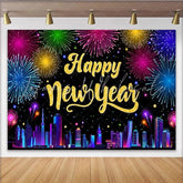 Lofaris Happy New Year Celebration Backdrop Colorful Night Sky Lights City Skyline Background New Year Eve Party Decoration