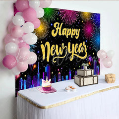 Lofaris Happy New Year Celebration Backdrop Colorful Night Sky Lights City Skyline Background New Year Eve Party Decoration