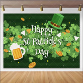 Lofaris Happy St. Patrick’s Day Backdrop Clover Leaves with Beer and Lucky Coins Festive Background