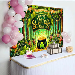 Lofaris Happy St Patricks Day Backdrop Lucky Leprechauns and Pot of Gold Party Banner