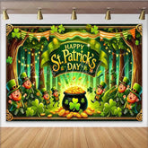 Lofaris Happy St Patricks Day Backdrop Lucky Leprechauns and Pot of Gold Party Banner