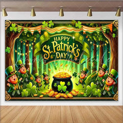 Lofaris Happy St Patricks Day Backdrop Lucky Leprechauns and Pot of Gold Party Banner