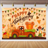 Lofaris Happy Thanksgiving Backdrop Fall Harvest Pumpkin Truck Background for Party Cartoon Mouse Maple Leaves Photo Booth