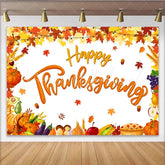 Lofaris Happy Thanksgiving Backdrop with Autumn Leaves and Harvest Elements Festive Fall Photo Background for Family Dinner Party Decor