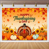 Lofaris Happy Thanksgiving Day Backdrop with Cartoon Turkey and Pumpkins Autumn Harvest Photo Background for Family Party Decor