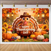 Lofaris Happy Thanksgiving Day Backdrop with Cartoon Turkey and Pumpkins Festive Fall Harvest Background for Studio and Party Decor