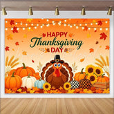 Lofaris Happy Thanksgiving Day Backdrop with Cartoon Turkey Pumpkins and Autumn Leaves Festive Fall Harvest Background for Party Decor
