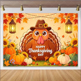 Lofaris Happy Thanksgiving Day Cartoon Turkey Backdrop with Pumpkins Festive Autumn Harvest Background for Party Decor