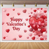 Lofaris Happy Valentine’s Day Party Backdrop with Red and Pink Hearts and Bow Romantic Love Celebration Decor