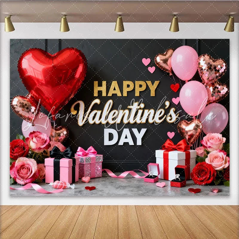 Lofaris Happy Valentine’s Day Red and Pink Hearts Roses Gifts Party Backdrop Romantic Celebration Decor