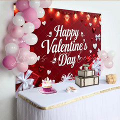 Lofaris Happy Valentine’s Day Red and White Hearts and Gift Boxes Party Backdrop Romantic Love Celebration Decor