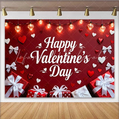 Lofaris Happy Valentine’s Day Red and White Hearts and Gift Boxes Party Backdrop Romantic Love Celebration Decor