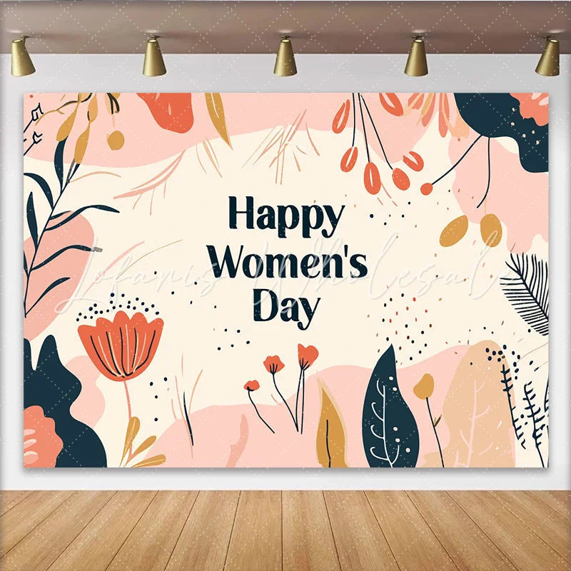 Lofaris Happy Womens Day Abstract Botanical Backdrop Modern Earth Tone Party Decor Artistic Floral Celebration Background