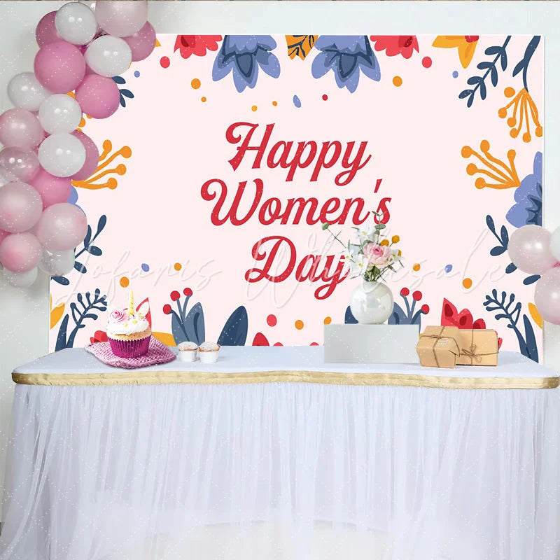 Lofaris Happy Womens Day Backdrop Colorful Floral Border Frame International Womens Day Celebration