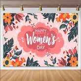 Lofaris Happy Womens Day Backdrop Vibrant Pink Cloud and Floral Border International Womens Day Banner