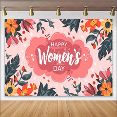 Lofaris Happy Womens Day Backdrop Vibrant Pink Cloud and Floral Border International Womens Day Banner