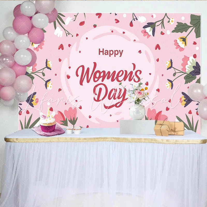 Lofaris Happy Womens Day Delicate Wildflower Backdrop Soft Pink Spring Party Decor Floral Celebration Background
