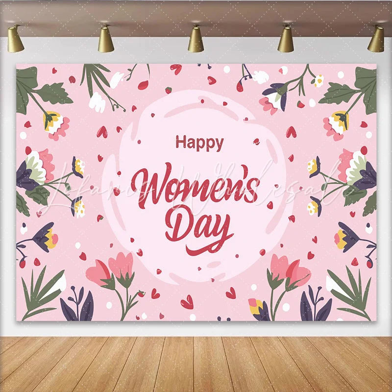 Lofaris Happy Womens Day Delicate Wildflower Backdrop Soft Pink Spring Party Decor Floral Celebration Background