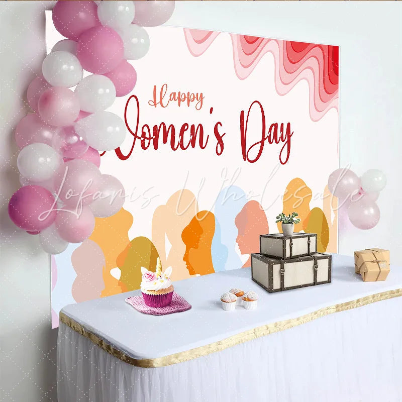 Lofaris Happy Womens Day Diverse Silhouettes Backdrop Modern Abstract Party Decor Celebrate Women Celebration Background