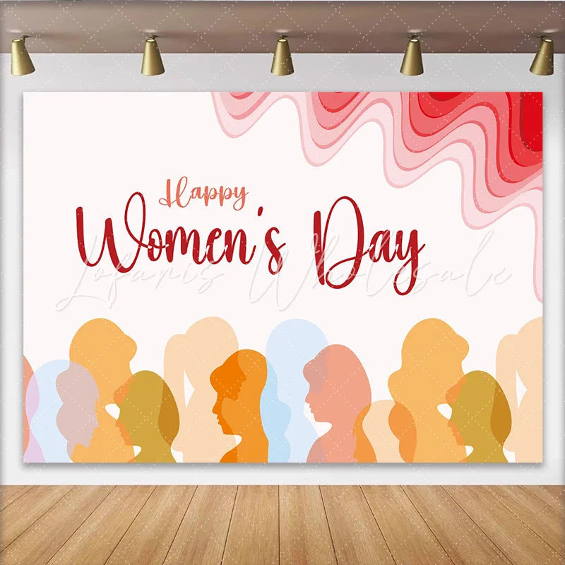 Lofaris Happy Womens Day Diverse Silhouettes Backdrop Modern Abstract Party Decor Celebrate Women Celebration Background
