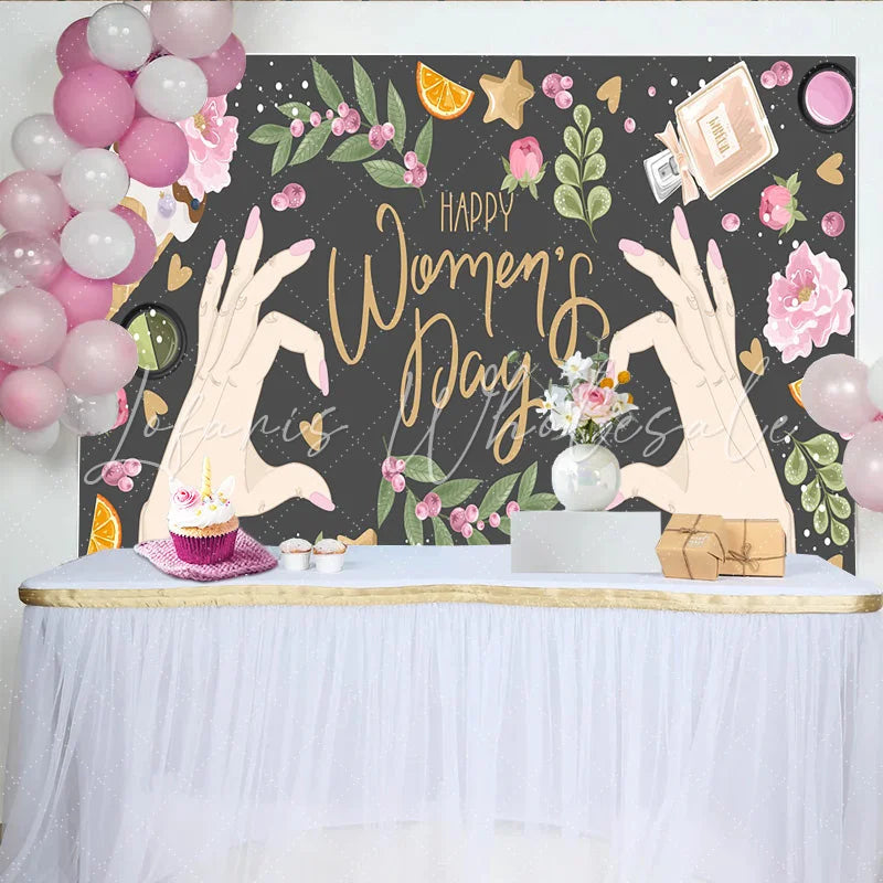 Lofaris Happy Womens Day Hands Heart and Lifestyle Backdrop Feminine Glamour Party Decor Celebrate Women Background
