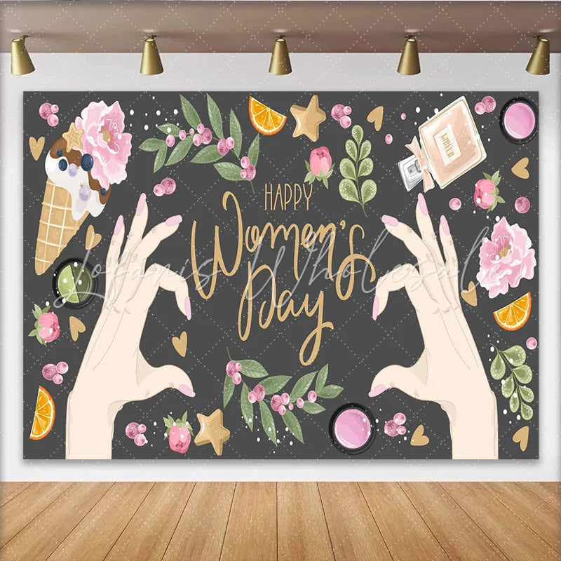 Lofaris Happy Womens Day Hands Heart and Lifestyle Backdrop Feminine Glamour Party Decor Celebrate Women Background