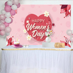 Lofaris Happy Womens Day Heart and Floral Backdrop Romantic Spring Party Decor Love Theme Celebration Background