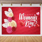 Lofaris Happy Womens Day Paper Cut Roses Backdrop Elegant Red Floral Party Decor 3D Flower Celebration Background