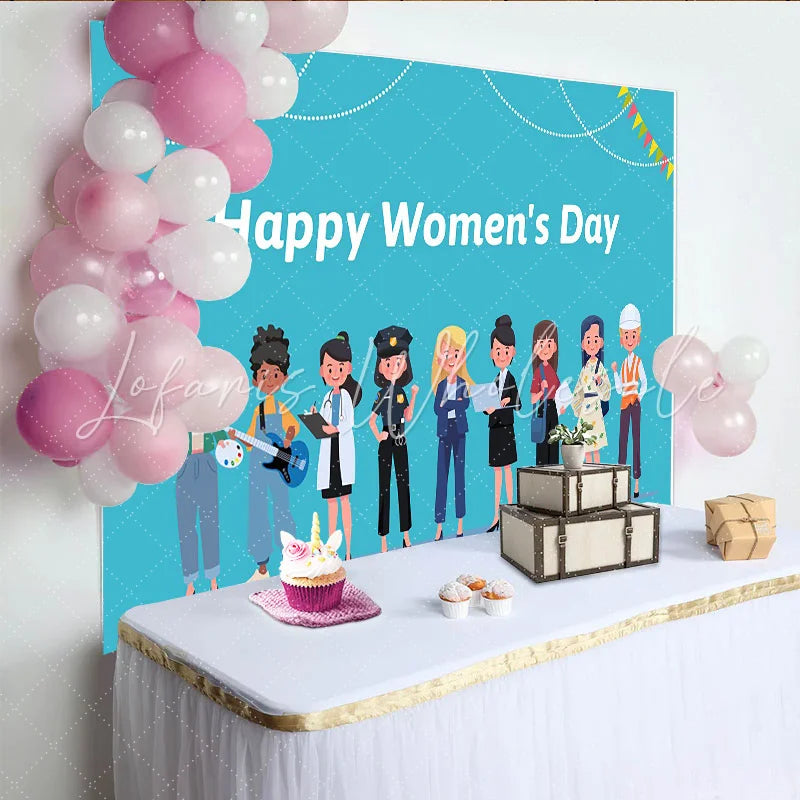 Lofaris Happy Womens Day Photography Backdrop Professional Women Cartoon Photo Background