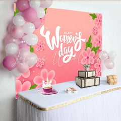 Lofaris Happy Womens Day Pink Cherry Blossom Backdrop Spring Floral Party Decor Elegant Celebration Background