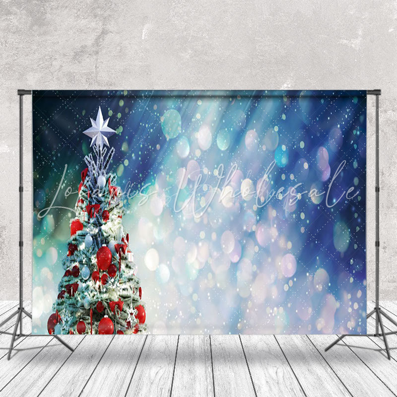 Lofaris Hazy Light Blue Bokeh Christmas Tree Backdrop
