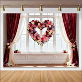 Lofaris Heart Shaped Rose Wreath Party Backdrop Elegant Floral Window Decor for Wedding and Anniversary
