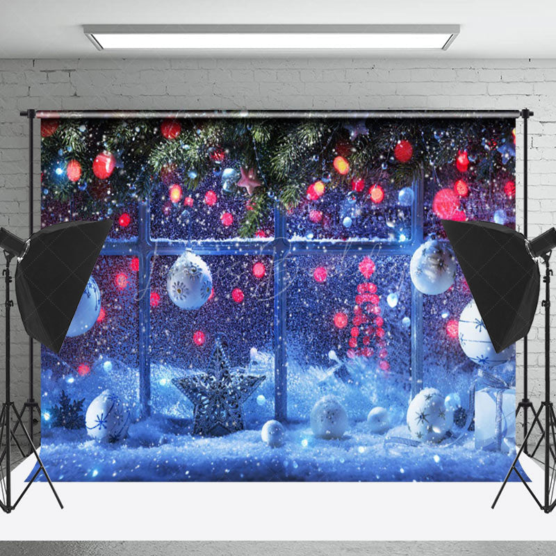 Lofaris Heavy Snowfall Bells Pine Leaves Christmas Backdrop