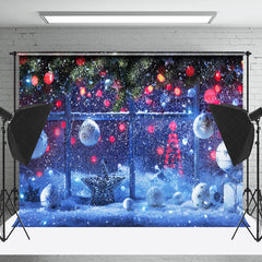 Lofaris Heavy Snowfall Bells Pine Leaves Christmas Backdrop