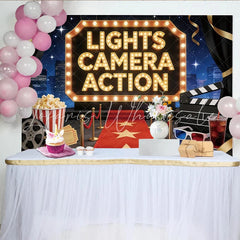 Lofaris Hollywood Movie Premiere Birthday Backdrop Lights Camera Action Red Carpet Gold Star Theme for Party Photo Booth