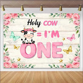 Lofaris Holy Cow I am One Birthday Backdrop Pink Floral Cow Theme for Girl 1st Birthday Cake Smash