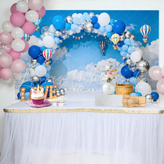 Lofaris Hot Air Balloon Theme Cake Smash Backdrop LOVE Marquee Sign and Blue Sky Clouds Background