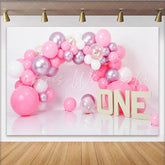 Lofaris Hot Pink Balloon Garland First Birthday Cake Smash Backdrop ONE Wooden Sign Girl Party Background Studio