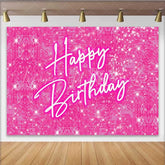 Lofaris Hot Pink Sparkle Happy Birthday Backdrop Doll Themed Party with Glitter Barbie Inspired Glam Photo Prop Decor