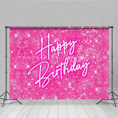 Lofaris Hot Pink Sparkle Happy Birthday Backdrop Doll Themed Party with Glitter Barbie Inspired Glam Photo Prop Decor