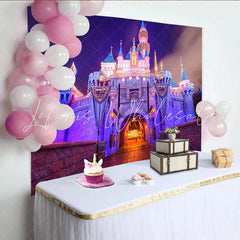 Lofaris Illuminated Fairytale Castle Photography Backdrop with Purple and Pink Lights Enchanting Night Scene Background for Party Decor