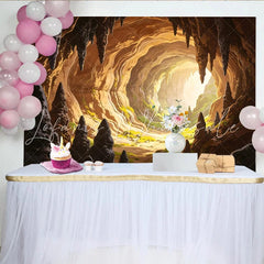 Lofaris Illuminated Fantasy Cave Photography Backdrop with Stalactites and Green Moss Vibrant Adventure Theme Background for Studio