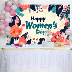 Lofaris Illustrated Womens Day Backdrop Smiling Women and Giant Flowers Empowerment Celebration Banner