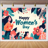 Lofaris Illustrated Womens Day Backdrop Smiling Women and Giant Flowers Empowerment Celebration Banner