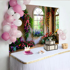 Lofaris Indoor Floral Wall Backdrop Bright Windows and Tulip Arrangements for Spring Decor