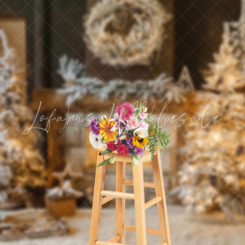 Lofaris Indoor Snowy Trees Warm Fireplace Christmas Backdrop