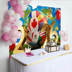 Lofaris International Soccer Game Backdrop with Golden 2026 and Flags World Map Party Decoration for Sports Fans