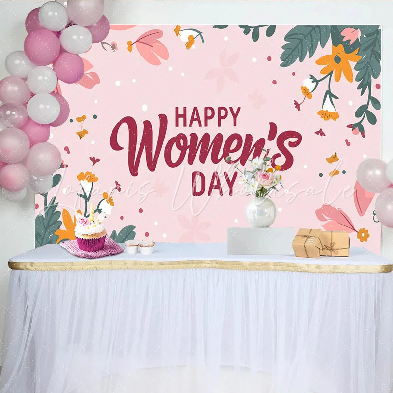 Lofaris International Women Day Hand Drawn Floral Backdrop Pink Botanical Party Decor