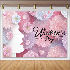 Lofaris International Womens Day Backdrop Pink Floral Woman Profile Silhouette Spring Flower Party Banner