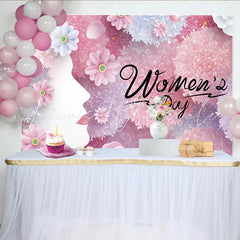 Lofaris International Womens Day Backdrop Pink Floral Woman Profile Silhouette Spring Flower Party Banner